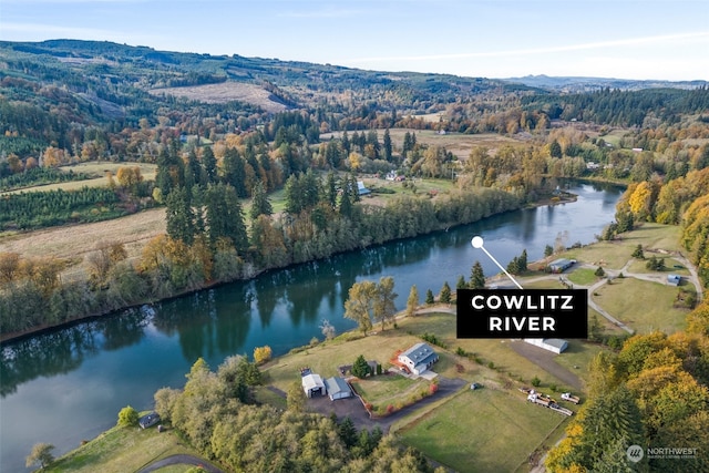 aerial view featuring a water view