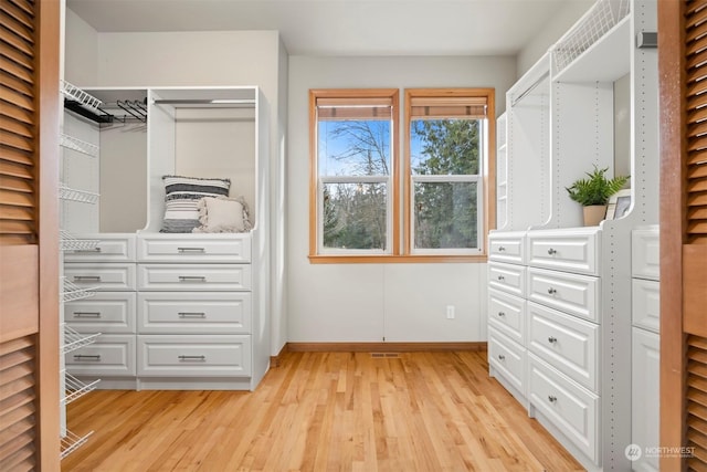 spacious closet with light hardwood / wood-style floors