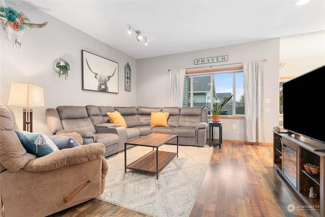 living room with hardwood / wood-style floors