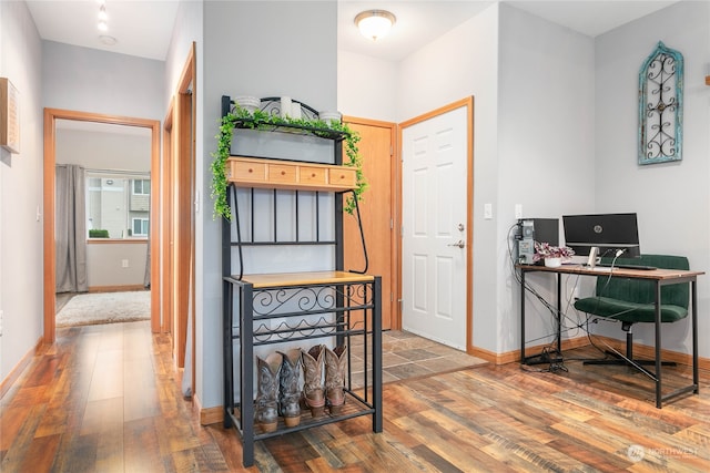 office area with hardwood / wood-style floors