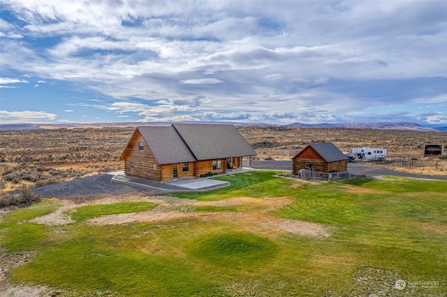 bird's eye view with a mountain view