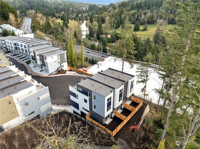 aerial view featuring a forest view