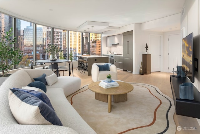 living room with light hardwood / wood-style flooring