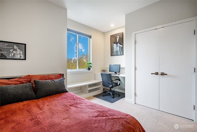 bedroom featuring a closet and carpet