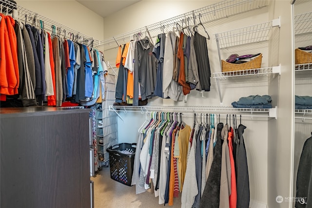 walk in closet featuring carpet