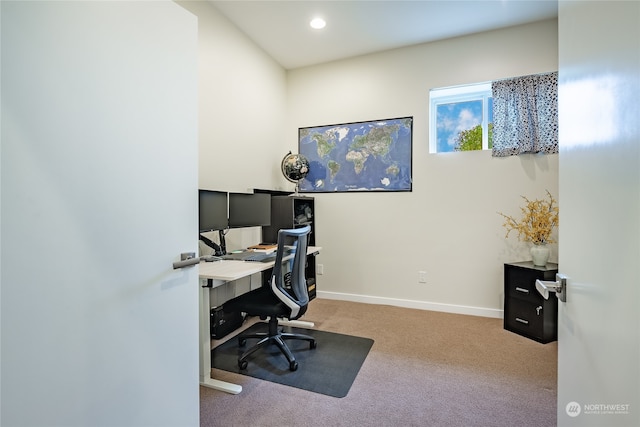 view of carpeted office space