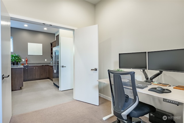 view of carpeted home office