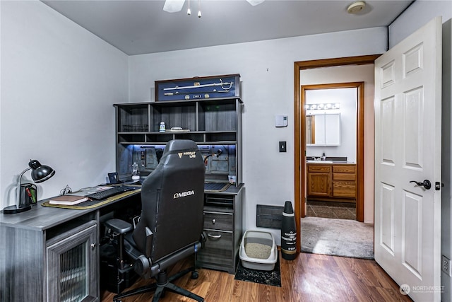 604 Nieland Loop SE, Rainier, WA 98576 - home office with wood finished floors and ceiling fan