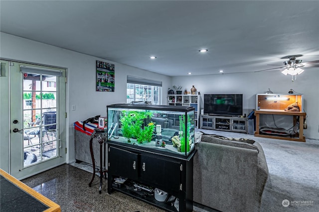 604 Nieland Loop SE, Rainier, WA 98576 - living area featuring recessed lighting, baseboards, and a ceiling fan