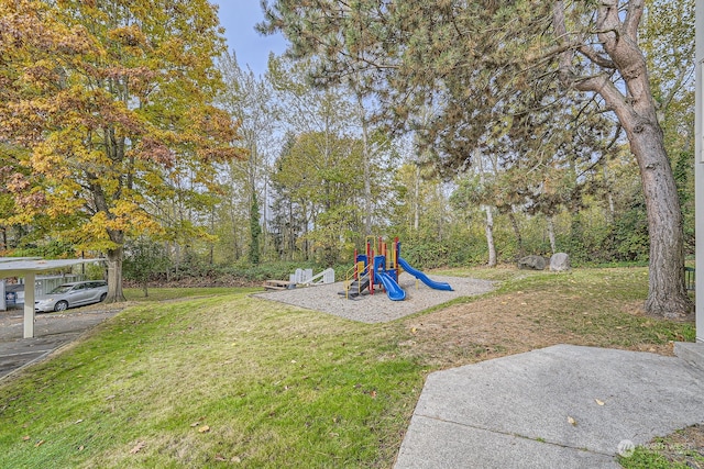 view of yard with a playground