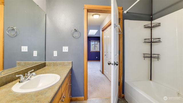 2733 Diamond St Unit D, Milton, WA 98354 - bathroom with vanity, tile patterned floors, bathtub / shower combination, and a skylight