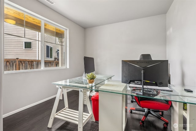 home office featuring dark hardwood / wood-style flooring