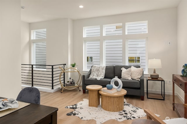 living room with light wood-type flooring