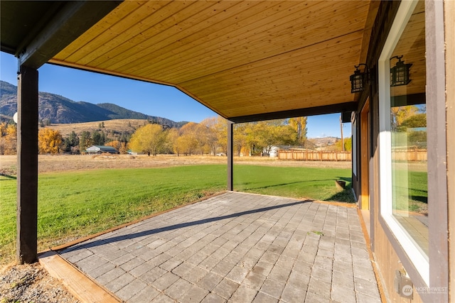 view of patio featuring a mountain view