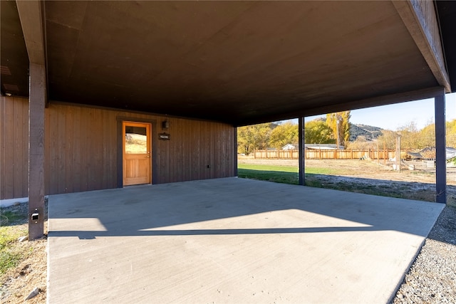 view of patio with a mountain view