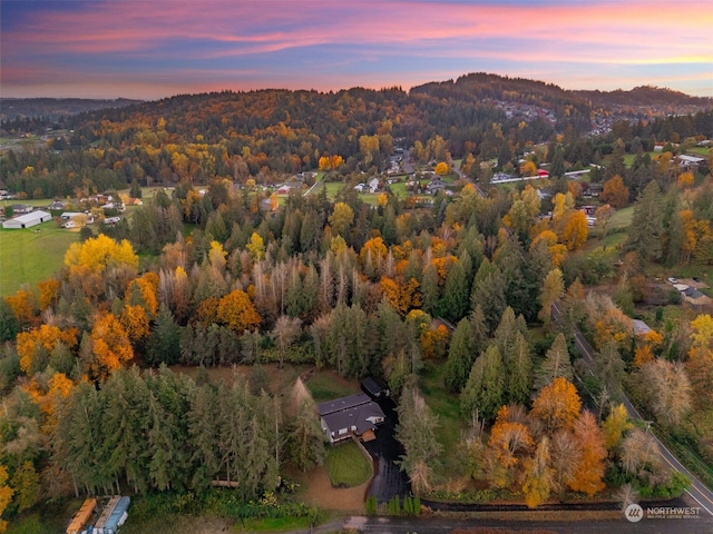 view of aerial view at dusk