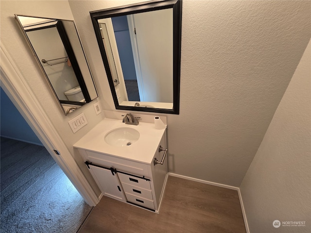 bathroom with vanity and wood-type flooring