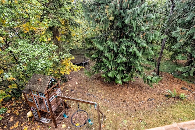 view of yard featuring a trampoline