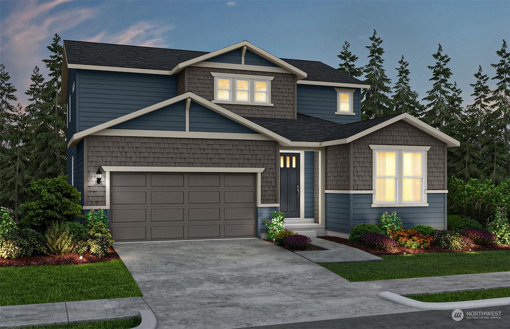 23361 Arbors Terrace Rd NE Unit 21, Kingston, WA 98346 - view of front facade featuring driveway, a garage, and a front lawn