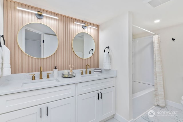 4249 88th Ave SW, Olympia, WA 98512 - full bathroom featuring vanity, shower / tub combo with curtain, and toilet