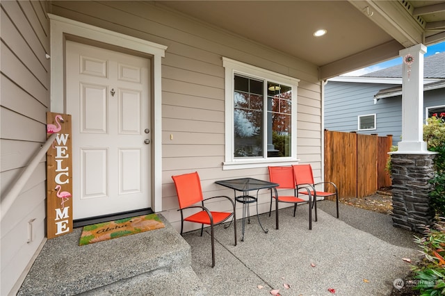 property entrance with a porch