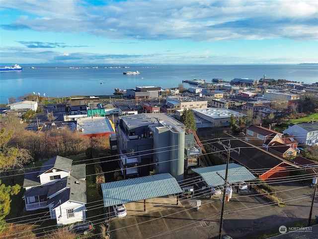 bird's eye view featuring a water view