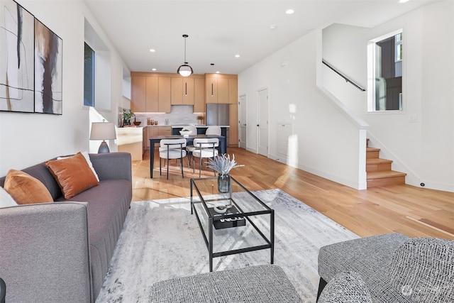 living room featuring light wood-type flooring