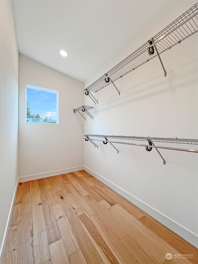 spacious closet with hardwood / wood-style flooring