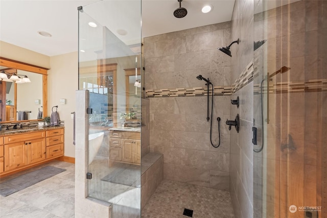 1114 S Wells, East Wenatchee, WA 98802 - full bathroom with a shower stall, vanity, and recessed lighting