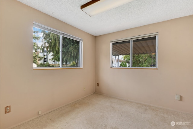 unfurnished room featuring light carpet and a textured ceiling