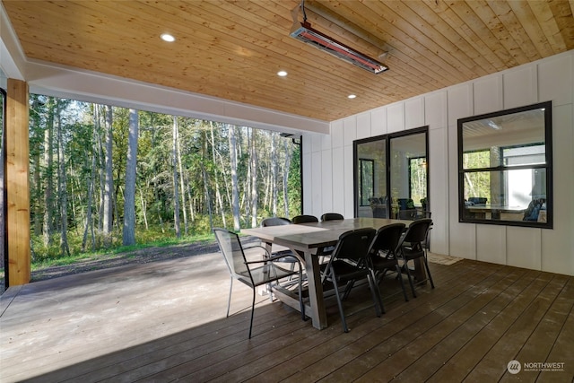 sunroom with wood ceiling