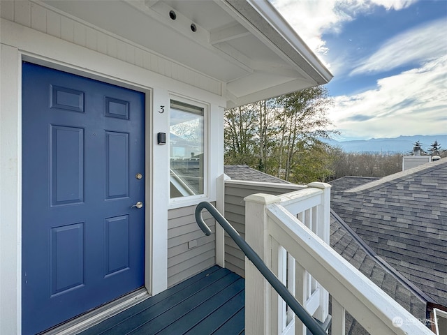 doorway to property with a mountain view