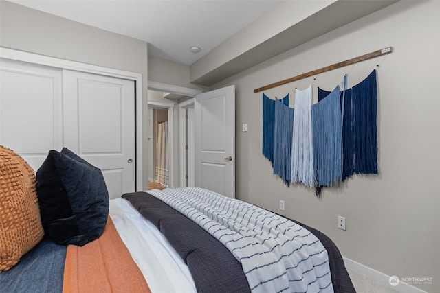 bedroom featuring carpet floors and a closet