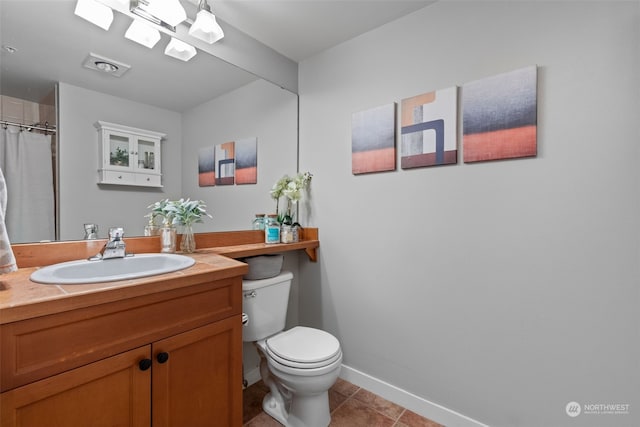 bathroom featuring vanity, toilet, and tile patterned floors