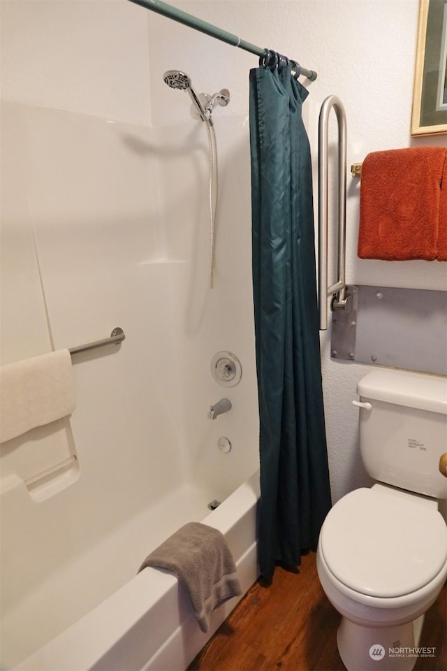1399 Ocean Shores Blvd SW Unit 2N-E, Ocean Shores, WA 98569 - bathroom with wood finished floors and shower / bathtub combination with curtain