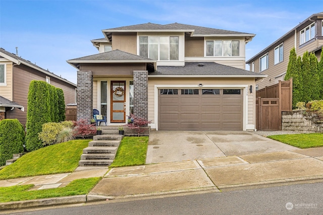 prairie-style house with a garage