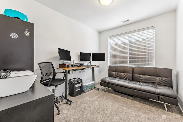 view of carpeted home office