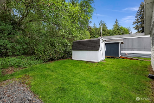 view of yard with a storage unit