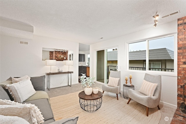 9517 NE 180th St Unit B201, Bothell, WA 98011 - living room featuring a textured ceiling, carpet, and baseboards
