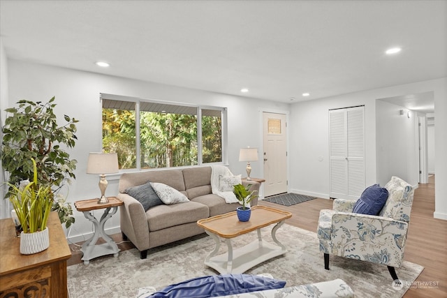 living room with light hardwood / wood-style flooring