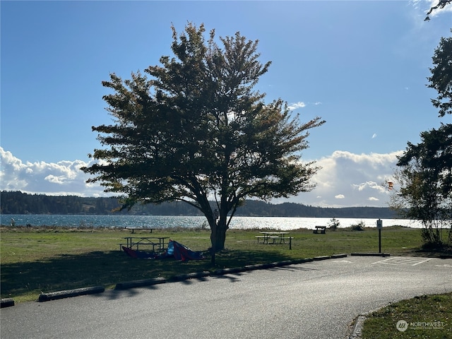 view of street featuring a water view