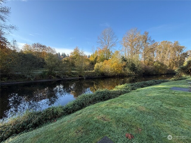 view of yard with a water view