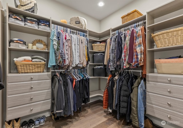 spacious closet featuring hardwood / wood-style floors