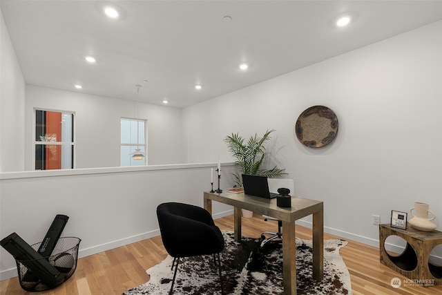 home office featuring light hardwood / wood-style flooring