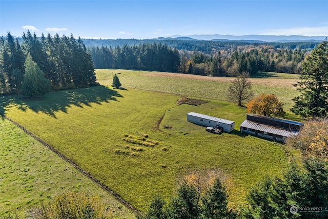 birds eye view of property with a mountain view and a rural view