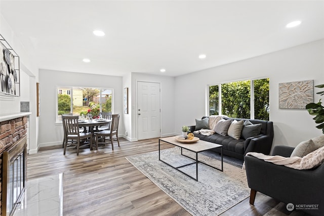 living room with light hardwood / wood-style flooring