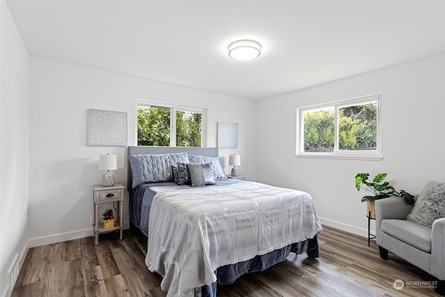 bedroom featuring hardwood / wood-style flooring and multiple windows