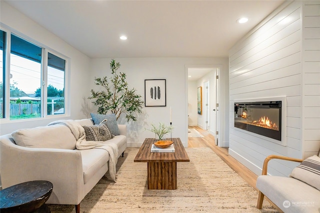 living room with light hardwood / wood-style floors