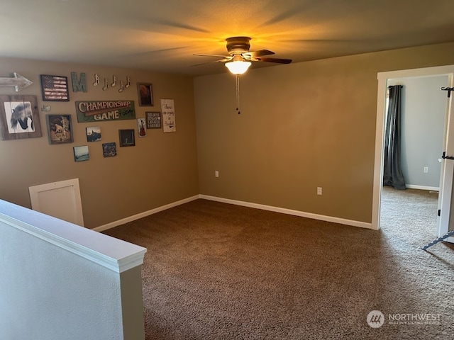 empty room featuring ceiling fan and carpet floors