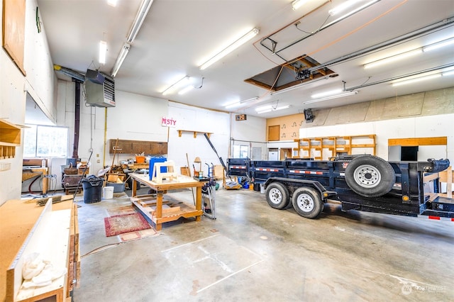 garage featuring a workshop area